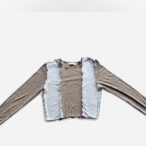 Paper Crane Tan and Gray Ruffle Top
